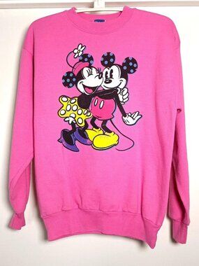 Vintage Disney Y2K 1990s Mickey and Minnie Mouse Hugging Sweatshirt Pink Large